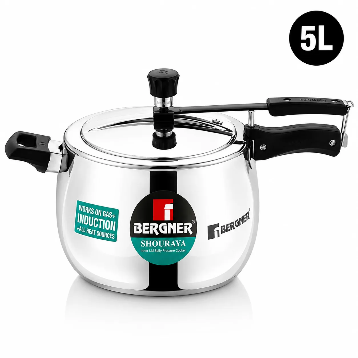 Shouraya TriPly Stainless Steel Inner Lid Belly Pressure Cooker | 5 L