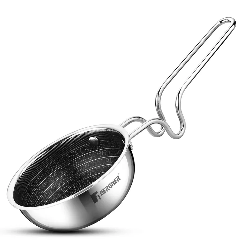 BERGNER Argent Honeycomb Triply Tadka Pan with Lid | 12 CM