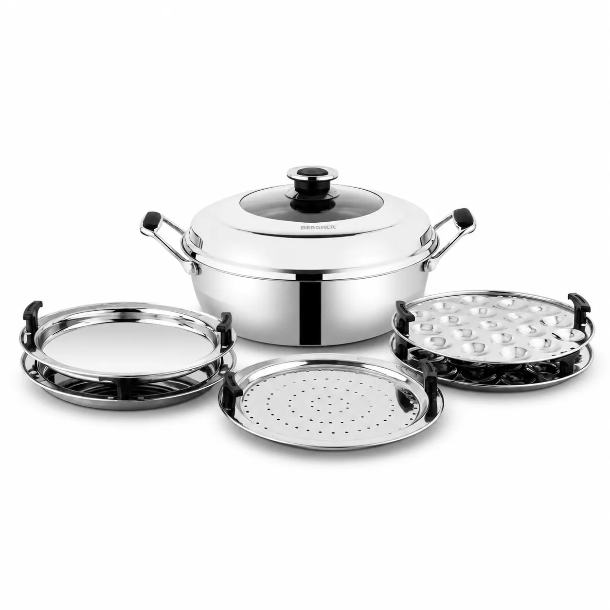 Garuda Triply + Honeycomb Stainless Steel Multi Kadai with Glass Lid