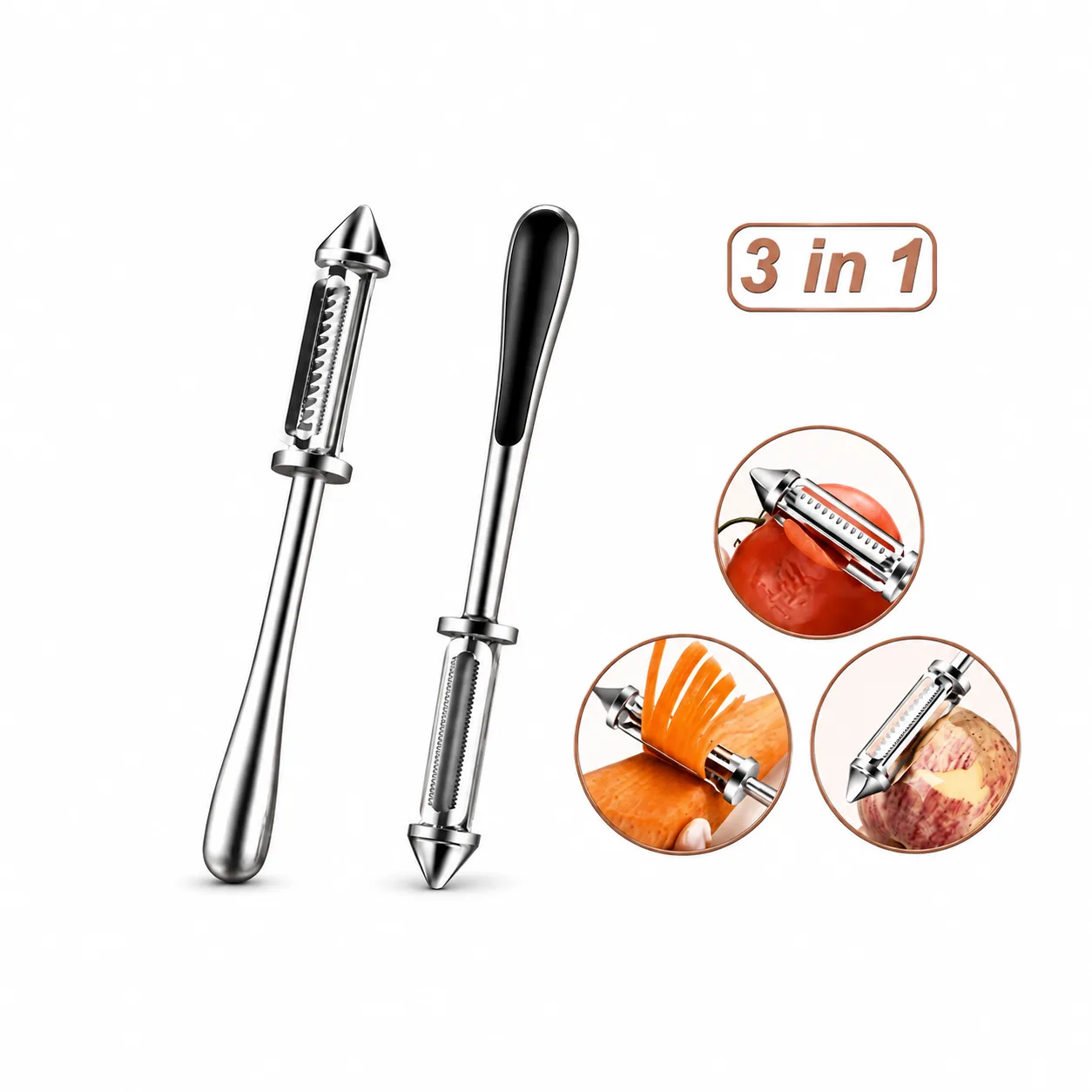 3-in-1 Stainless Steel Peeler - Julienne & Peel Fruits/Veggies Effortlessly