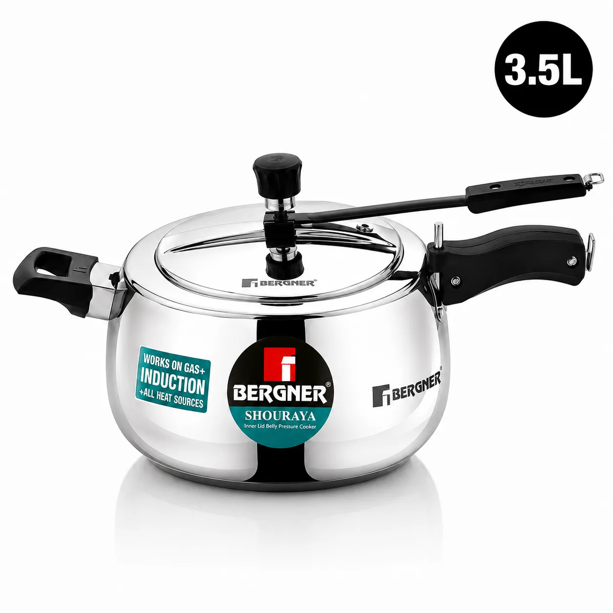 Shouraya TriPly Stainless Steel Inner Lid Belly Pressure Cooker | 3.5 Liter