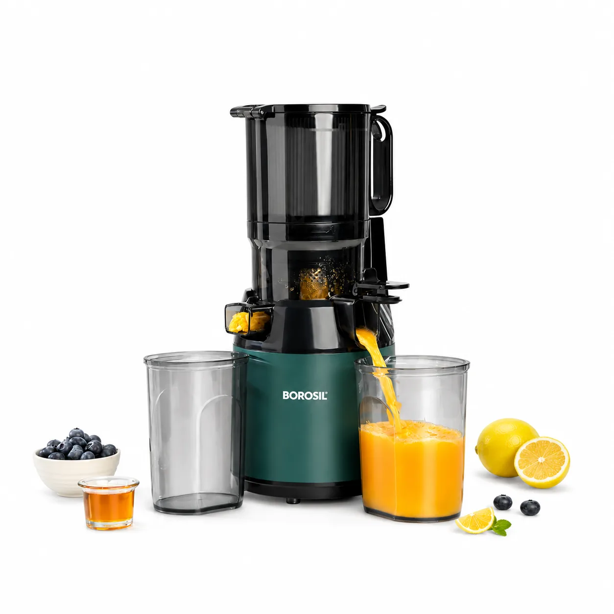 Borosil Vita Rich Cold Press Juicer | 250 Watts, 1.5 L Wide Mouth Hopper, 1 L Jug