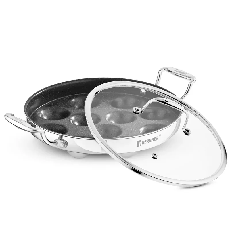 BERGNER Argent Samsara Triply Stainless Steel Paniyarakkal  11 Pits Round