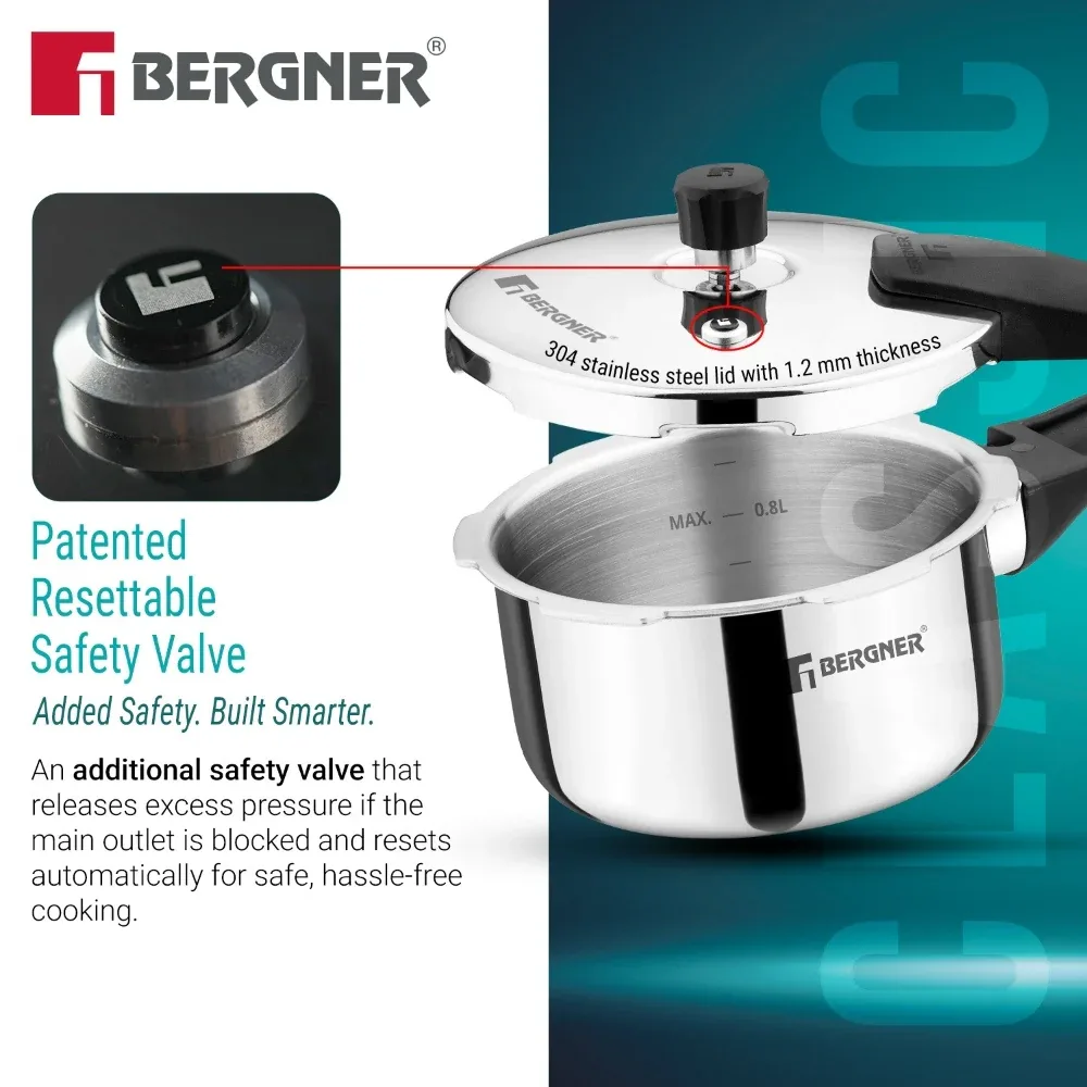 Bergner Argent Classic Triply Pressure Cooker Stainless Steel Outer Lid Cooker — image 3