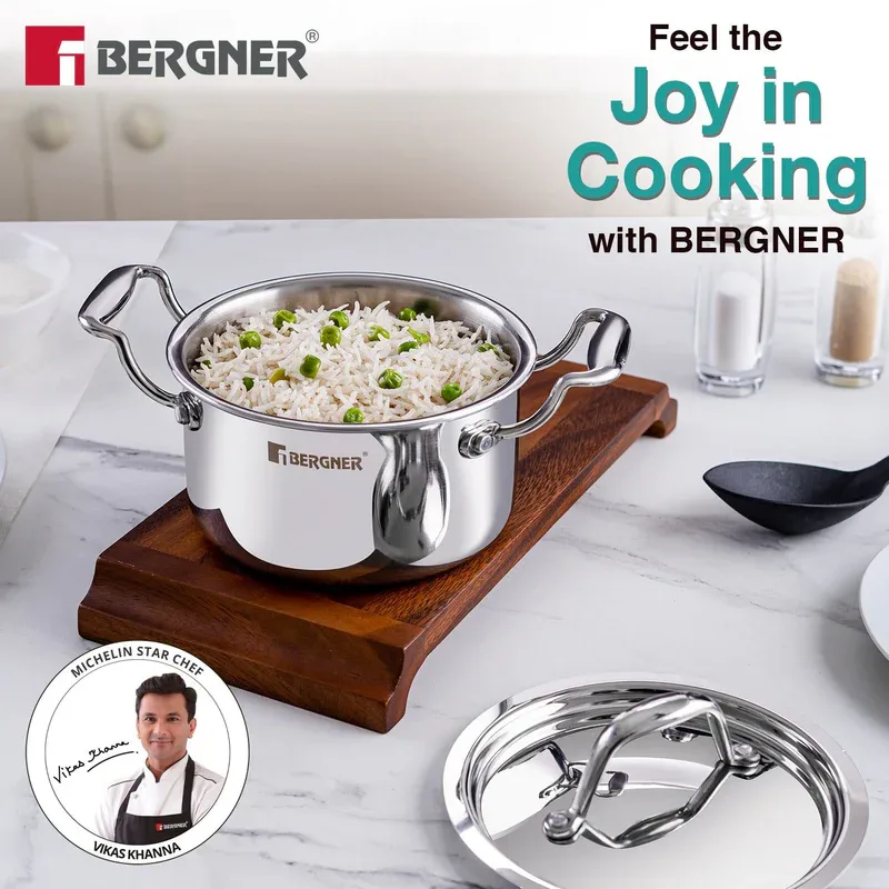 BERGNER Argent Triply Stainless Steel Casserole with Stainless Steel Lid — image 2