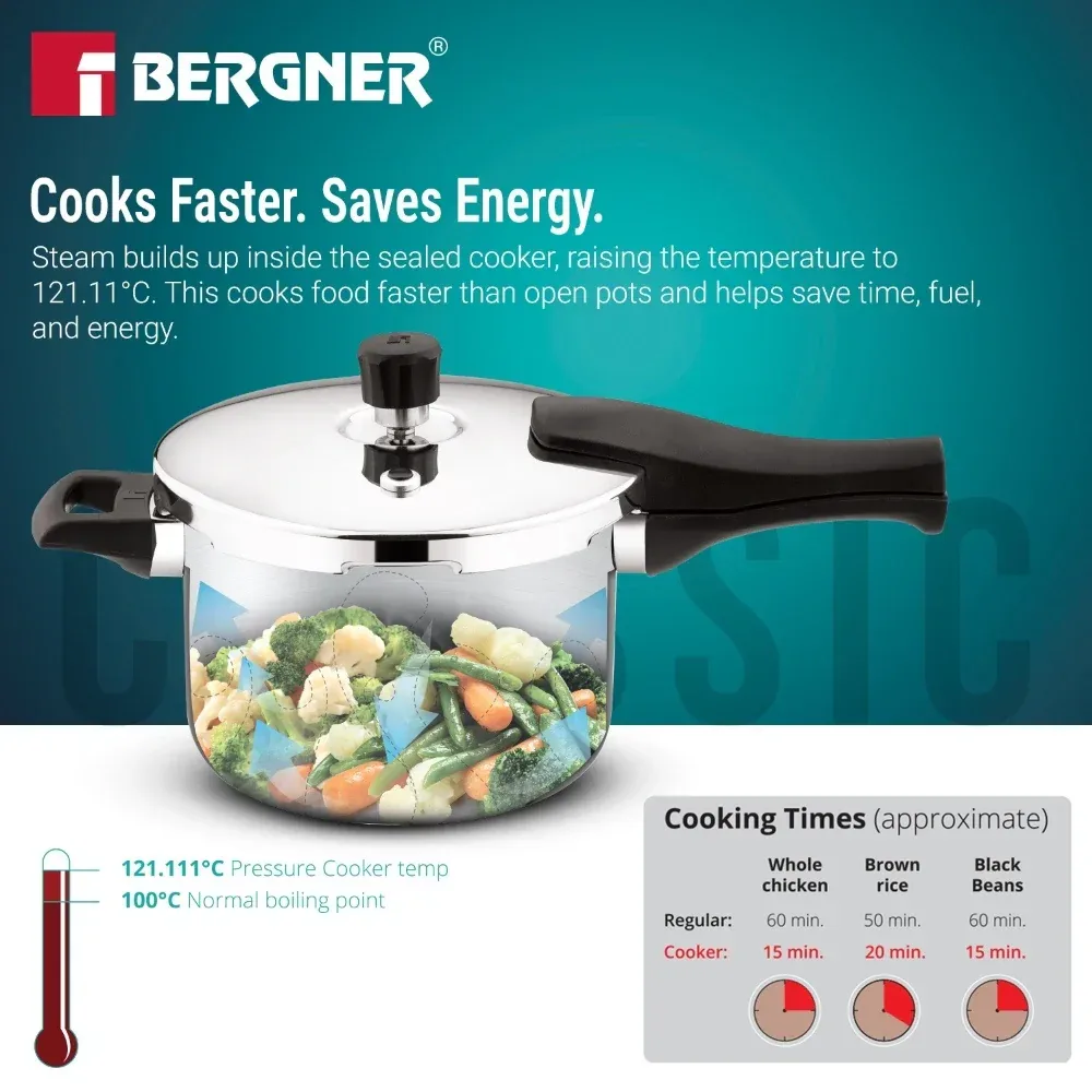 Bergner Argent Classic Triply Pressure Cooker Stainless Steel Outer Lid Cooker — image 2