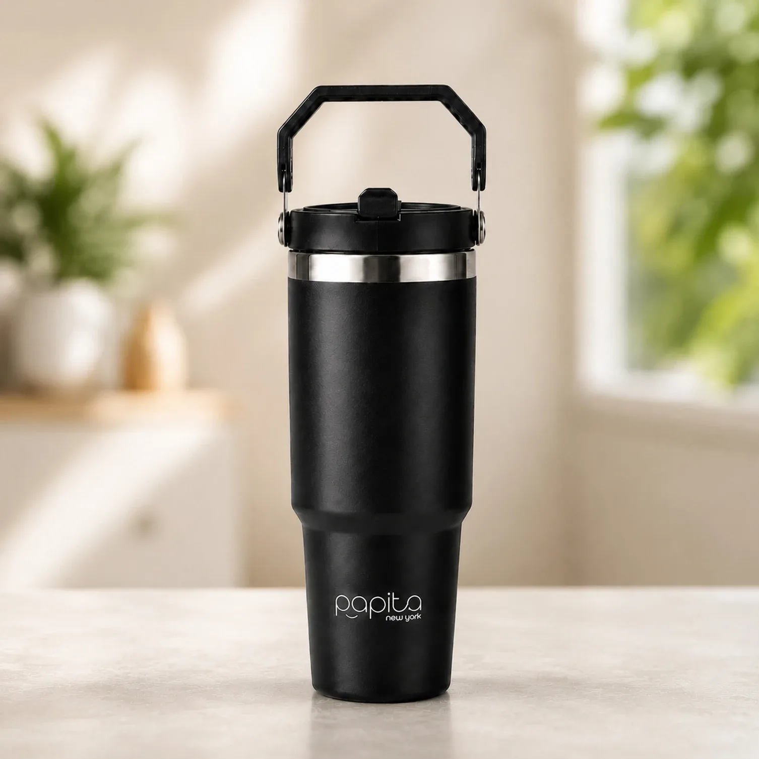 Stainless Steel Insulated Tumbler with Handle & Straw Lid | Vacuum Travel Mug