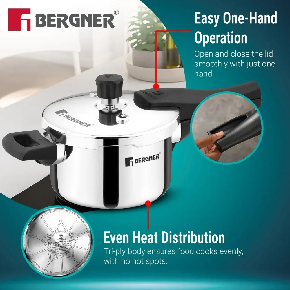 Bergner Argent Classic Triply Pressure Cooker Stainless Steel Outer Lid Cooker — image 3