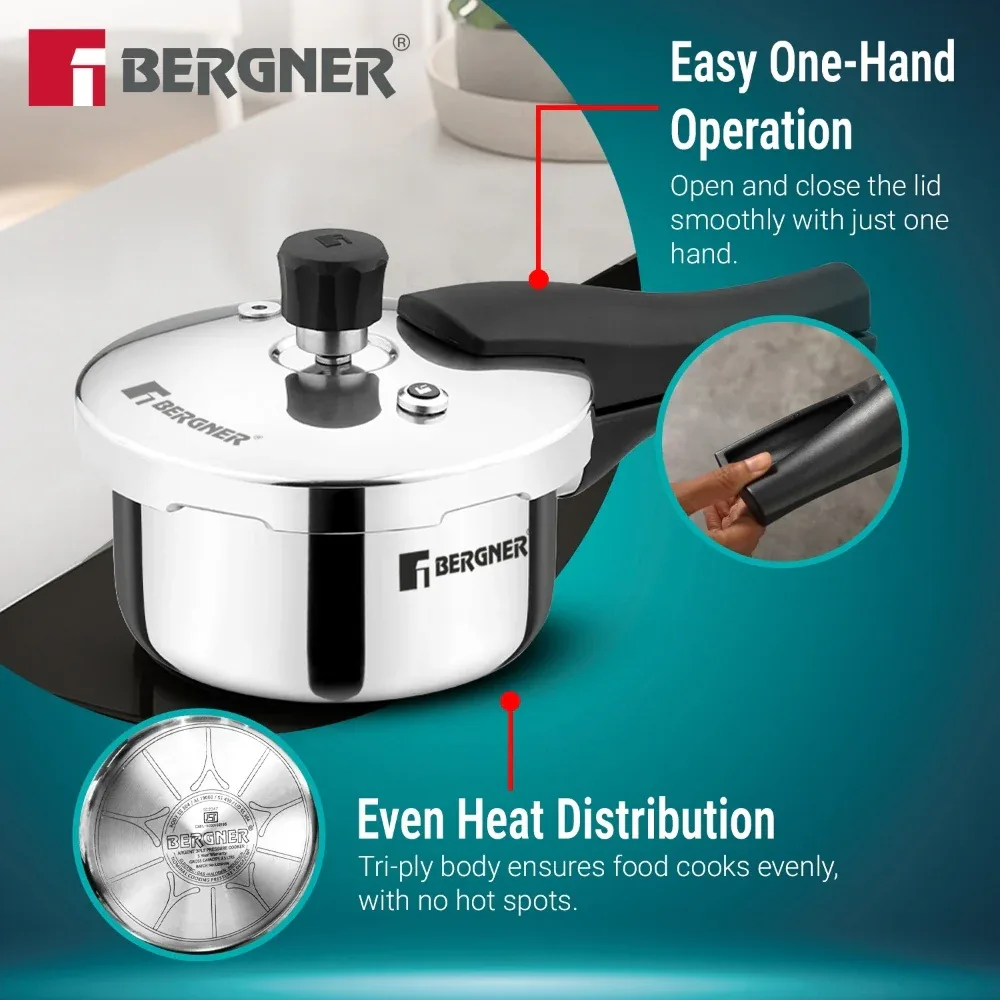 Bergner Argent Classic Triply Pressure Cooker Stainless Steel Outer Lid Cooker — image 2