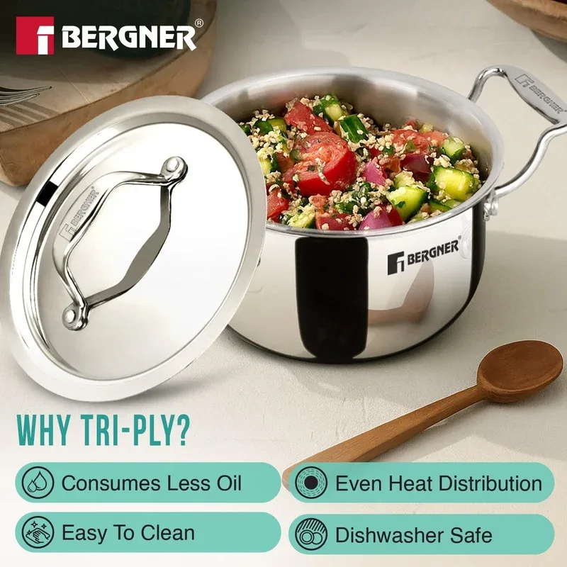 BERGNER Argent Triply Stainless Steel Casserole with Stainless Steel Lid — image 5