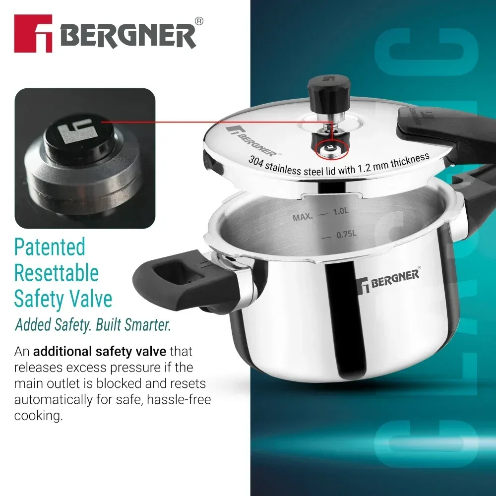 Bergner Argent Classic Triply Pressure Cooker Stainless Steel Outer Lid Cooker — image 4